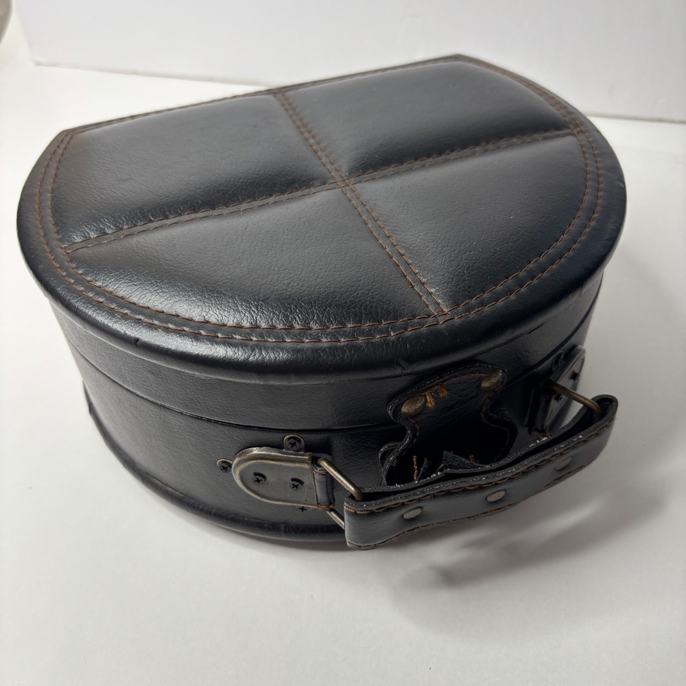 Vintage Black Faux Leather Quilted Decorative Box Travel Case Velvet Lined 10.5"